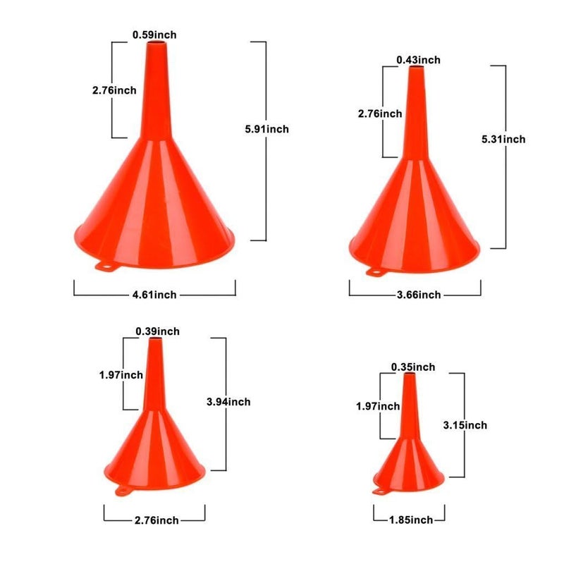 DEDC Oil Funnels, Plastic Gas Funnels Set for Car, Automotive, Kitchen, Mini Small Large Red (8pcs) - Image 2